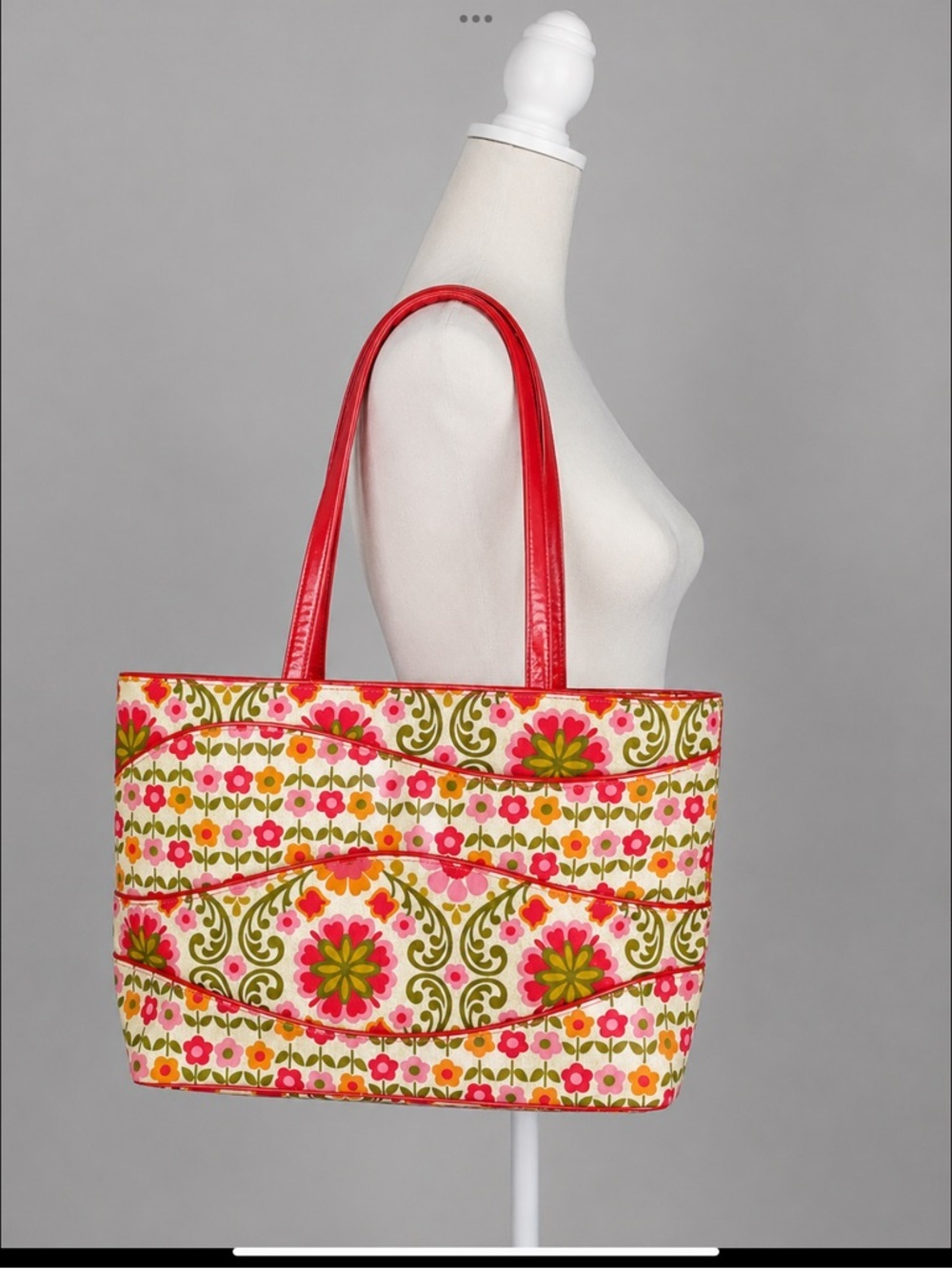 Vera Bradley Retired Floral Laminated Tote Shoulder Bag Large Pink Red Green